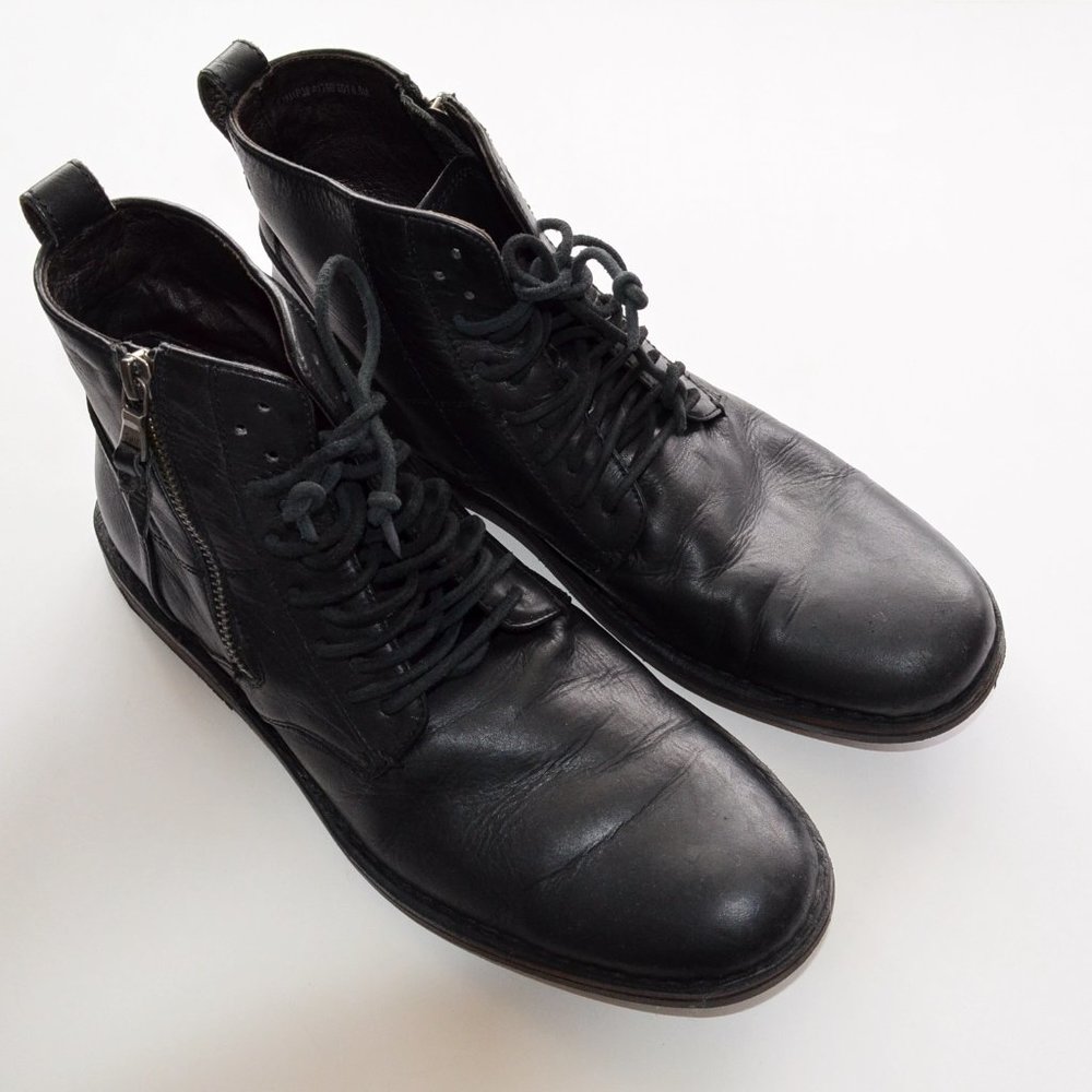 John Varvatos USA Barrett Multi Eyelet Lace Black Leather Boots EUC!